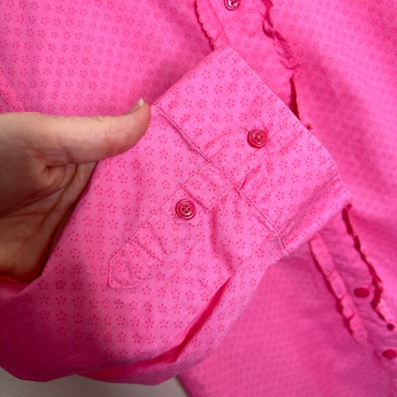 Izod 100% Cotton Pink Ruffle Button Up Medium - Picture 5 of 11